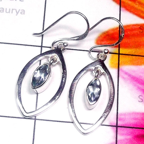 Blue Topaz C - CES961-Cut Gemstone 925 Exclusive Silver Fancy Casting Earring Blue Topaz C - CES961-Cut Gemstone 925 Exclusive Silver Fancy Casting Earring