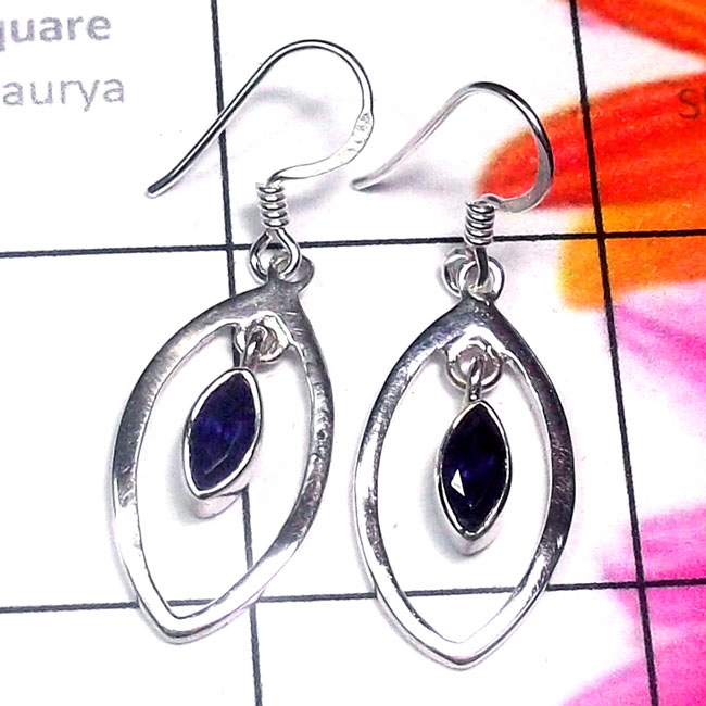 Iolite F - CES961-Cut Gemstone 925 Exclusive Silver Fancy Casting Earring Iolite F - CES961-Cut Gemstone 925 Exclusive Silver Fancy Casting Earring