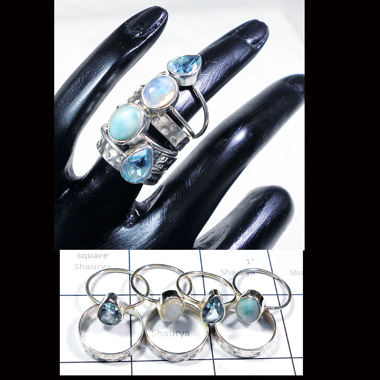 Mix Cut & Cab B - STK997-Mix Cut and Cab Made in 925 Sterling Silver 7 Set Stack Ring Mix Cut & Cab B - STK997-Mix Cut and Cab Made in 925 Sterling Silver 7 Set Stack Ring