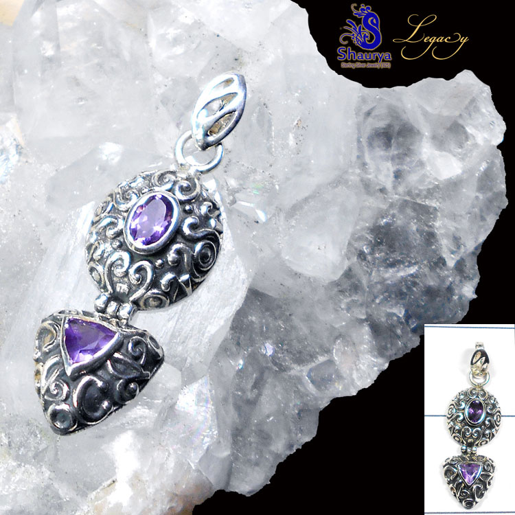 Amethyst A - FBJ983-New Design 925 Silver Cut Stone Filigree Bali Pendant Amethyst A - FBJ983-New Design 925 Silver Cut Stone Filigree Bali Pendant