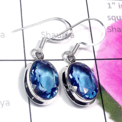 Blue Hydro Glass A - SPE977-925 Plain Silver Cut n Cab Gemstone Stunning Earring Blue Hydro Glass A - SPE977-925 Plain Silver Cut n Cab Gemstone Stunning Earring