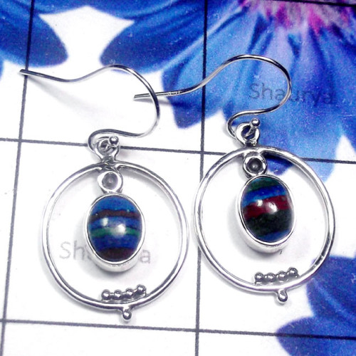 Rainbow Calsilica B - SDE874-Multi Cab Gemstone 925 Exclusive Silver Designer Earring Rainbow Calsilica B - SDE874-Multi Cab Gemstone 925 Exclusive Silver Designer Earring