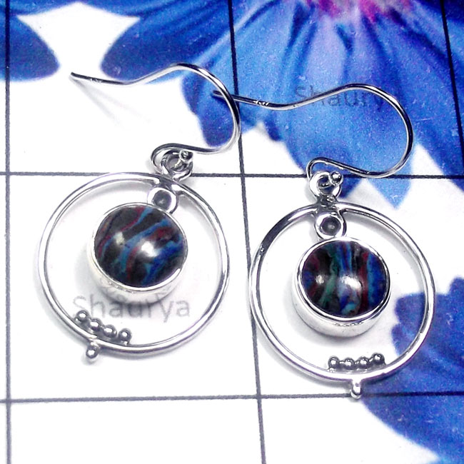 Rainbow Calsilica O - SDE874-Multi Cab Gemstone 925 Exclusive Silver Designer Earring