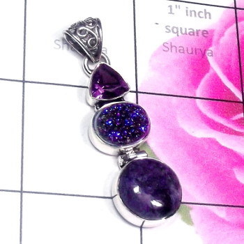 Charoite n Window Druzy G - SD798-Cherolite with Druzy n Amethyst 925 Silver Stunning Pendan Charoite n Window Druzy G - SD798-Cherolite with Druzy n Amethyst 925 Silver Stunning Pendan