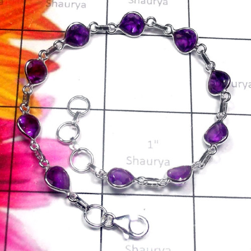 8.5 inch Amethyst A - SBB939-Superior 925 Silver Cut Amethyst Trendy Bejal Bracelet