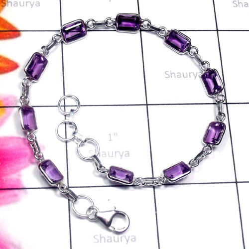 8.5 inch Amethyst E - SBB939-Superior 925 Silver Cut Amethyst Trendy Bejal Bracelet