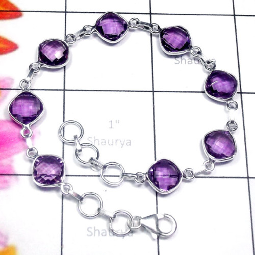 8 inch Amethyst O - SBB939-Superior 925 Silver Cut Amethyst Trendy Bejal Bracelet