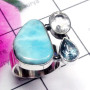 Larimar, Blue Topaz, Rainbow A - CLR972-Larimar with Rainbow n Blue Topaz 925 Silver Trendy Clust
