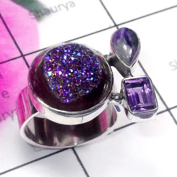 Window Druzy, Amethyst O - CLR969-Druzy, Smokey, n Other Gemstone 925 Sterling Silver Adjus