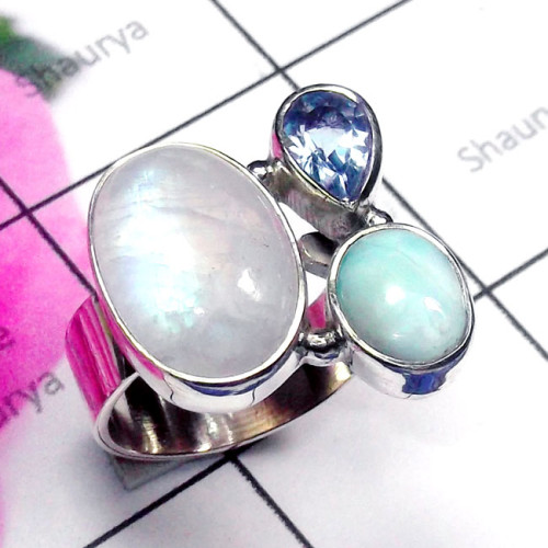 Rainbow, Larimar, Blue Topaz, A - CLR968-Black Onyx, Rainbow, Amethyst, 925 Silver Adjustable Clus