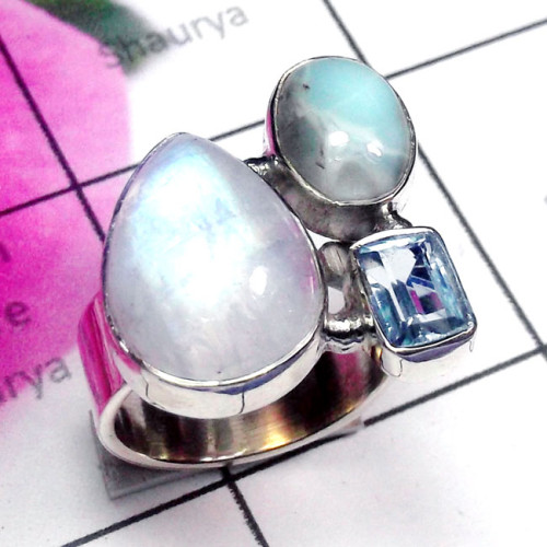 Rainbow, Larimar, Blue Topaz, C - CLR968-Black Onyx, Rainbow, Amethyst, 925 Silver Adjustable Clus
