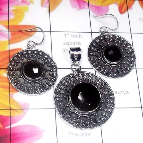 Black Onyx A - NDS989-Window Druzy, Larimar, Black Onyx 925 Silver Oxidised Ear