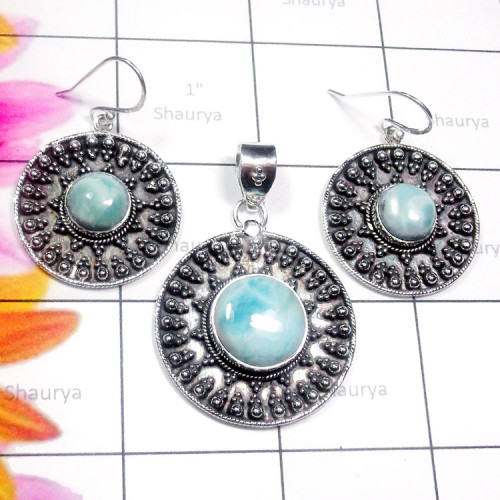 Larimar B - NDS989-Window Druzy, Larimar, Black Onyx 925 Silver Oxidised Ear