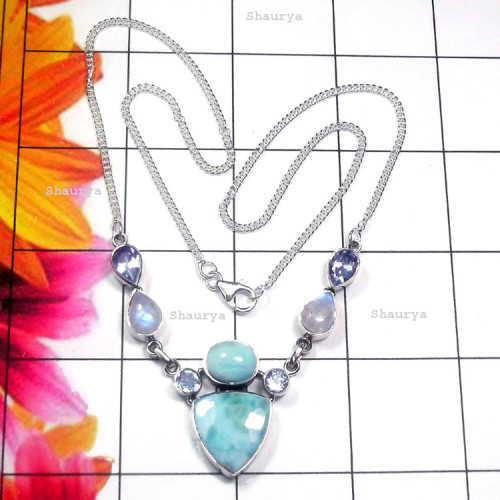 Larimar, Rainbow, Blue Topaz, C - SDN970-Larimar, Flat Druzy, Blue Topaz, Rainbow 925 Silver Desig