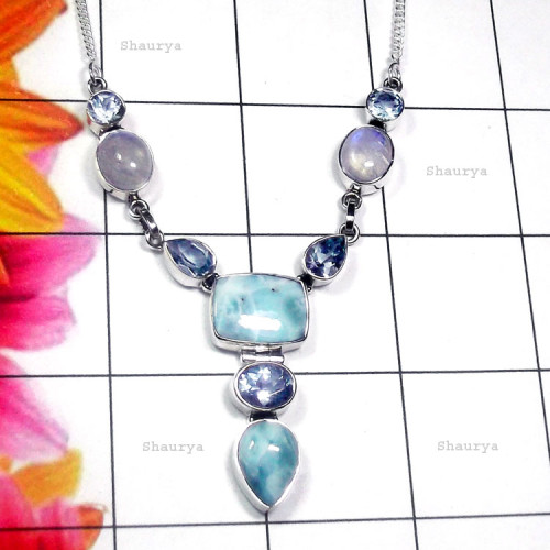 Larimar, Rainbow, Blue Topaz, E - SDN970-Larimar, Flat Druzy, Blue Topaz, Rainbow 925 Silver Desig