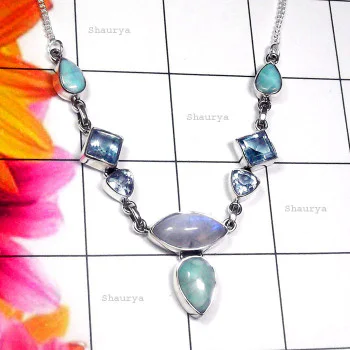 Larimar, Rainbow, Blue Topaz, F - SDN970-Larimar, Flat Druzy, Blue Topaz, Rainbow 925 Silver Desig Larimar, Rainbow, Blue Topaz, F - SDN970-Larimar, Flat Druzy, Blue Topaz, Rainbow 925 Silver Desig