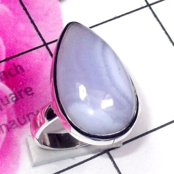 Blue Lace Agate B - BLC998-925 Exclusive Silver Blue Lace Agate Gemstone Trendy Ring
