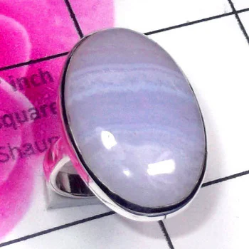 Blue lace Agate C - BLC998-925 Exclusive Silver Blue Lace Agate Gemstone Trendy Ring