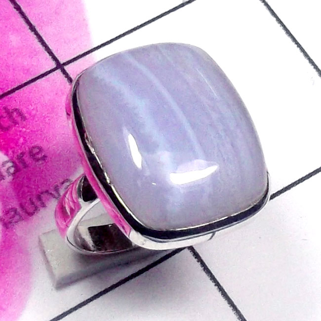 Blue lace Agate E - BLC998-925 Exclusive Silver Blue Lace Agate Gemstone Trendy Ring Blue lace Agate E - BLC998-925 Exclusive Silver Blue Lace Agate Gemstone Trendy Ring