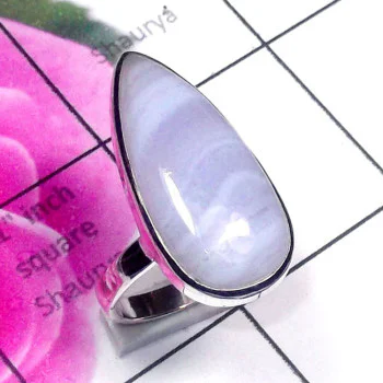 Blue Lace Agate O - BLC998-925 Exclusive Silver Blue Lace Agate Gemstone Trendy Ring
