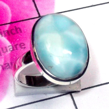 Larimar E - LDS994-Genuine Larimar Cab Made in 925 Silver Stunning Ring Larimar E - LDS994-Genuine Larimar Cab Made in 925 Silver Stunning Ring