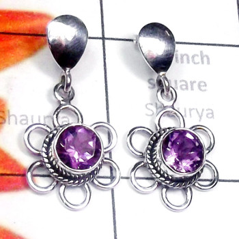 Amethyst O - SSE977-Superior 925 Silver Genuine Gemstone Fancy Earring