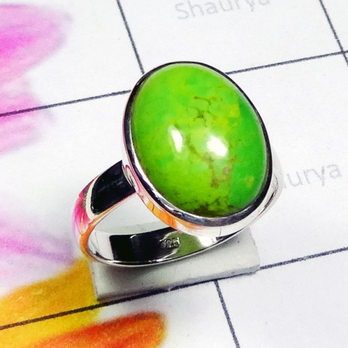 Green Turquoise O - PSR931-Genuine Green Turquoise 925 Exclusive Silver Trendy Ring
