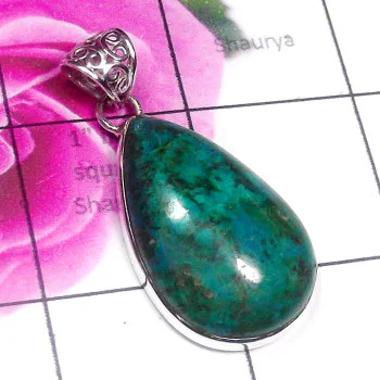 Crysocola O - CYP995-925 Plain Silver with Crysocola Gemstone Handmade Wholesa Crysocola O - CYP995-925 Plain Silver with Crysocola Gemstone Handmade Wholesa