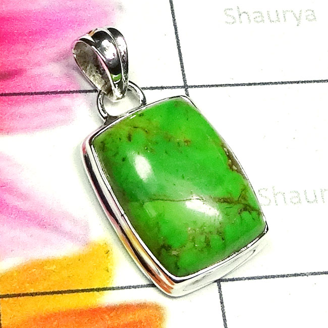 Green Turquoise B - SGT998-Sterling 925 Silver Cab Green Turquoise Elegant Pendant Green Turquoise B - SGT998-Sterling 925 Silver Cab Green Turquoise Elegant Pendant
