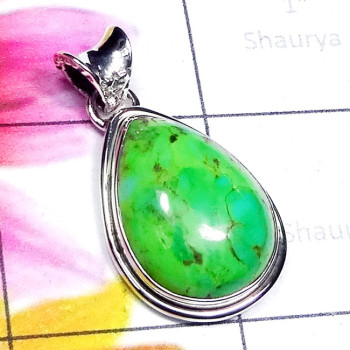 Green Turquoise O - SGT998-Sterling 925 Silver Cab Green Turquoise Elegant Pendant