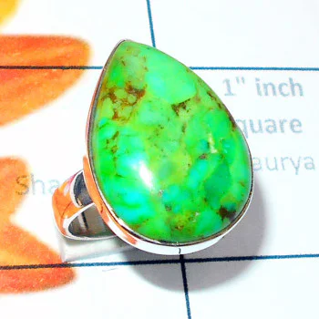 Green Turquoise B - SGT997-Cab Green Turquoise 925 Silver Plain Ring Green Turquoise B - SGT997-Cab Green Turquoise 925 Silver Plain Ring