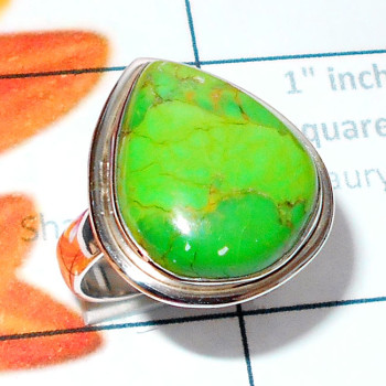 Green Turquoise D - SGT997-Cab Green Turquoise 925 Silver Plain Ring