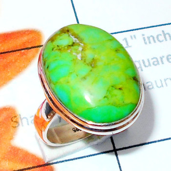 Green Turquoise E - SGT997-Cab Green Turquoise 925 Silver Plain Ring