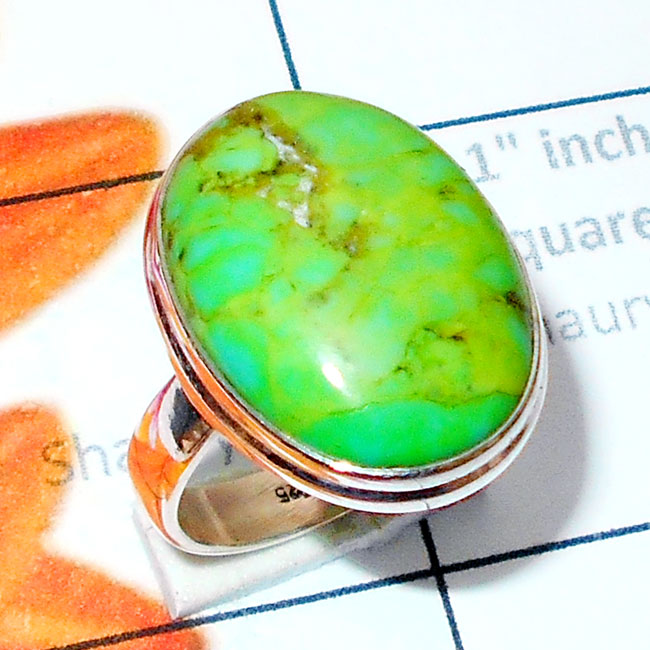 Green Turquoise E - SGT997-Cab Green Turquoise 925 Silver Plain Ring Green Turquoise E - SGT997-Cab Green Turquoise 925 Silver Plain Ring