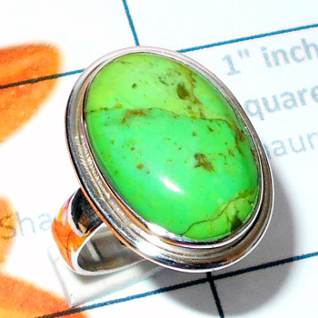 Green Turquoise F - SGT997-Cab Green Turquoise 925 Silver Plain Ring