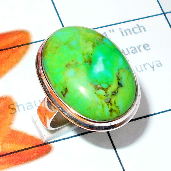 Green Turquoise G - SGT997-Cab Green Turquoise 925 Silver Plain Ring Green Turquoise G - SGT997-Cab Green Turquoise 925 Silver Plain Ring