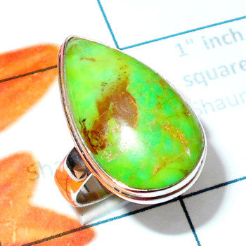 Green Turquoise H - SGT997-Cab Green Turquoise 925 Silver Plain Ring