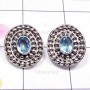 Blue Topaz O - SDE867-Sterling 925 Silver Cut n Cab Gemstone Designer Stud Earr
