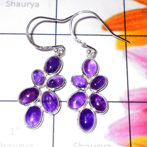 Purple Amethyst A - BZE950-925 Sterling silver cabochon Bezel Earrings wholesale3