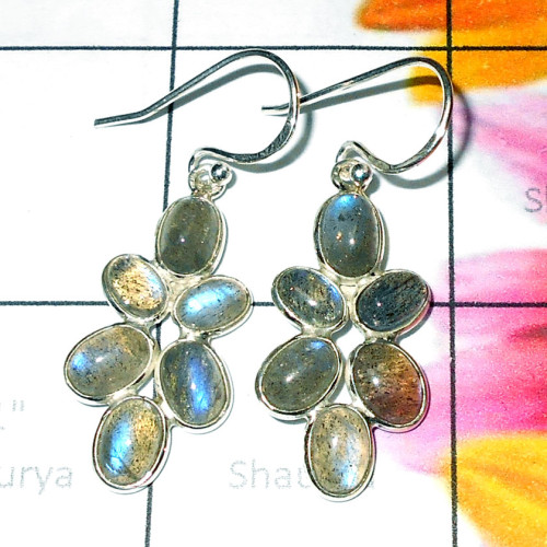 Labradorite B - BZE950-925 Sterling silver cabochon Bezel Earrings wholesale3