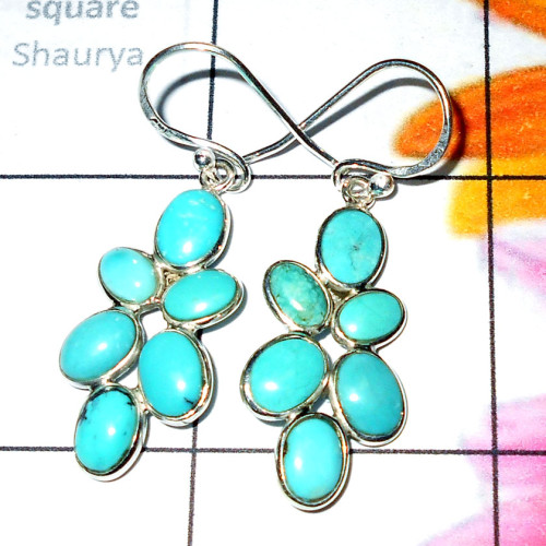Tibet Turquoise O - BZE950-925 Sterling silver cabochon Bezel Earrings wholesale3