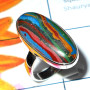 Rainbow Calisilica O - RCP996-Fabulous Rainbow calsilica gems silver Rings wholesale