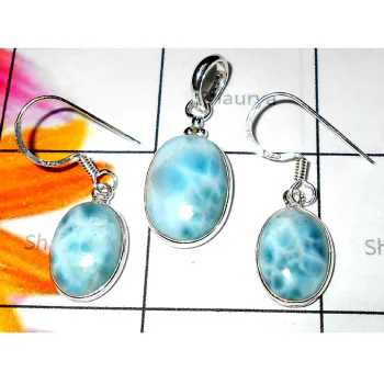 Larimar A - BZS997- 925 Sterling silver Bezal Pendants & Earrings set with c Larimar A - BZS997- 925 Sterling silver Bezal Pendants & Earrings set with c