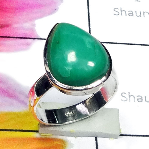 Chrysoprase E - PSR925-925 Sterling Silver with Genuine Cab Gemstone Handmade Ri Chrysoprase E - PSR925-925 Sterling Silver with Genuine Cab Gemstone Handmade Ri