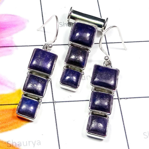 Lapis A - NDS960-New Design Lapis, Amethyst, Black Onyx Gemstone Earring P
