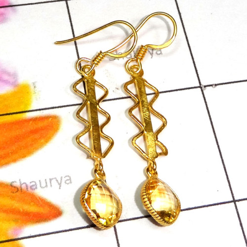 Citrine A - SGE961-Mix Cut n Cab Gemstone 925 Silver Matte Finish Gold Plate