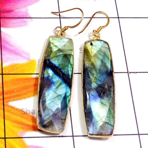 Labradorite Cut C - SGE961-Mix Cut n Cab Gemstone 925 Silver Matte Finish Gold Plate