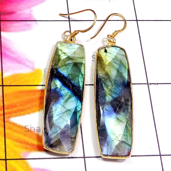 Labradorite Cut C - SGE961-Mix Cut n Cab Gemstone 925 Silver Matte Finish Gold Plate
