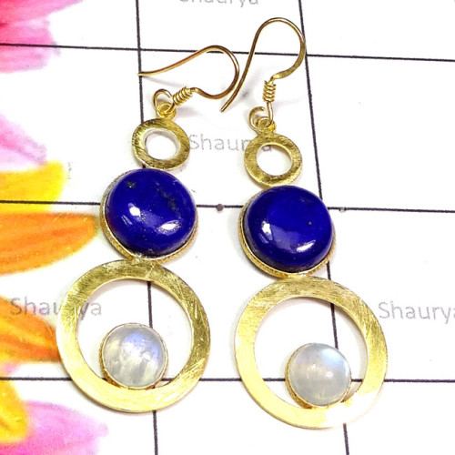 Lapis D - SGE961-Mix Cut n Cab Gemstone 925 Silver Matte Finish Gold Plate