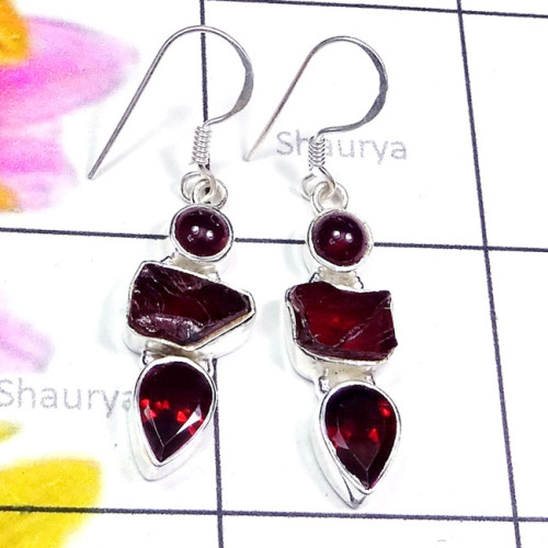 Garnet B - SDE852-925 Exclusive Silver Mix Semiprecious Gemstone Earring